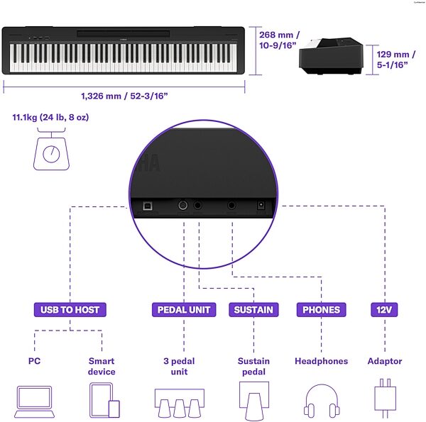 open zoom image for Yamaha P-145BT Bluetooth Digital Piano, 88-Key, Black, Open Box (Very Good), Action Position Back