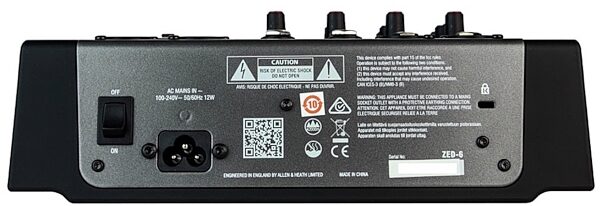 open zoom image for Allen and Heath Zed-6 Compact Mixer, 6-Channel, New, Rear