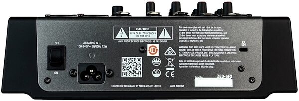 open zoom image for Allen and Heath ZED-6FX Compact Mixer, 6-Channel, New, Rear