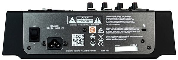 open zoom image for Allen and Heath ZEDi-8 Compact USB Mixer, 6-Channel, New, Rear