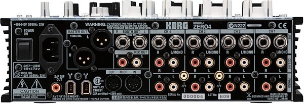 open zoom image for Korg Zero4 4-Channel DJ Mixer FireWire Controller, Rear