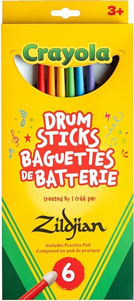 open zoom image for Zildjian Crayola Kids Drumsticks, 6-Pack, with Pad, Action Position Back