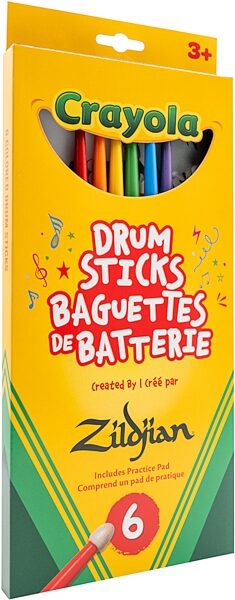 open zoom image for Zildjian Crayola Kids Drumsticks, 6-Pack, with Pad, Action Position Back