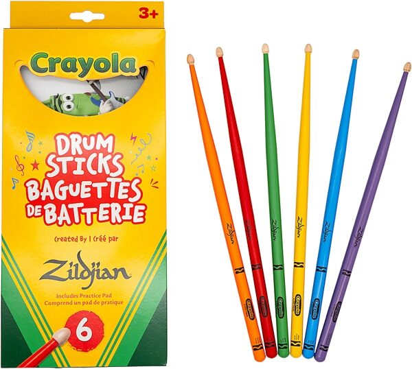 open zoom image for Zildjian Crayola Kids Drumsticks, 6-Pack, with Pad, Action Position Back