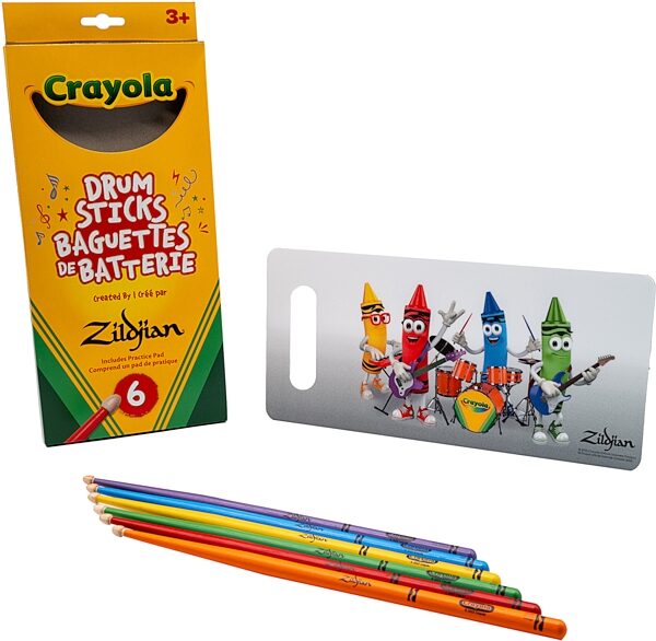 open zoom image for Zildjian Crayola Kids Drumsticks, 6-Pack, with Pad, Action Position Back