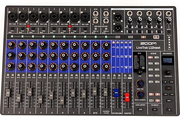 open zoom image for Zoom LiveTrak L12next Digital Mixer and Multi-Track Recorder, 12-Channel, New, Action Position Back