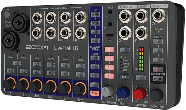 open zoom image for Zoom LiveTrak L6 Digital Mixer and Multi-Track Recorder, 6-Channel, New, Action Position Back