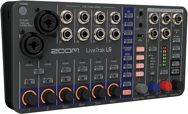 open zoom image for Zoom LiveTrak L6 Digital Mixer and Multi-Track Recorder, 6-Channel, New, Action Position Back