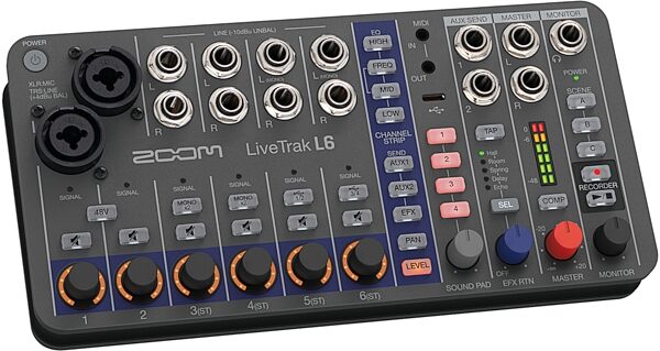 open zoom image for Zoom LiveTrak L6 Digital Mixer and Multi-Track Recorder, 6-Channel, New, Action Position Back