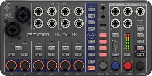 open zoom image for Zoom LiveTrak L6 Digital Mixer and Multi-Track Recorder, 6-Channel, New, Action Position Back