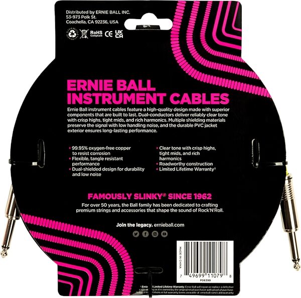 open zoom image for Ernie Ball Instrument Cable, Black, 15 foot, Action Position Back