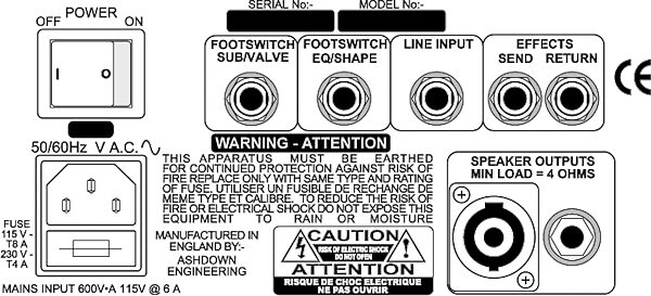 open zoom image for Ashdown ABMC115 EVO II Bass Combo Amplifier (575 Watts, 1x15 in.), Back Panel