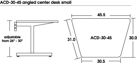 open zoom image for RaXXess ACD3045 Config-U-Raxx Angled Center Desk, Dimensions