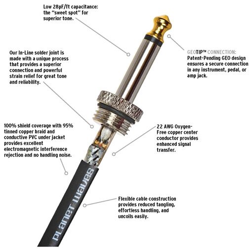 open zoom image for D'Addario American Stage Instrument Cable, 10 foot, Detail 1