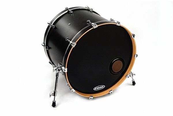 open zoom image for Evans REMAD Resonant Bass Drumhead, Black, 18 inch, In Use