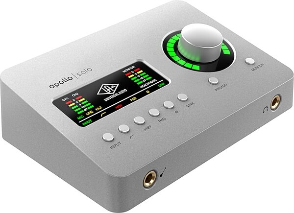 open zoom image for Universal Audio Apollo Solo USB Audio Interface (for Windows), Heritage Edition, Includes 5 extra UAD plug-in collections, Angle