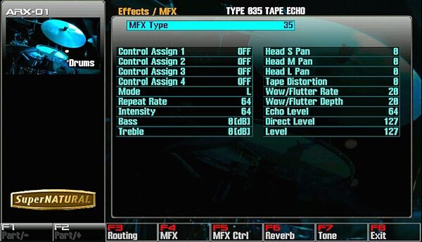 open zoom image for Roland ARX01 Drums Expansion Board, Effects Screen