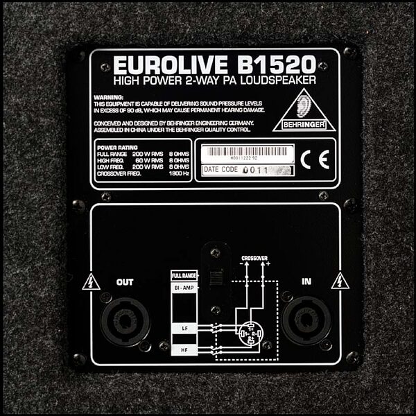 open zoom image for Behringer Eurolive B1520 2-Way PA Cabinet (200 Watts, 1x15 in.), Back Detail