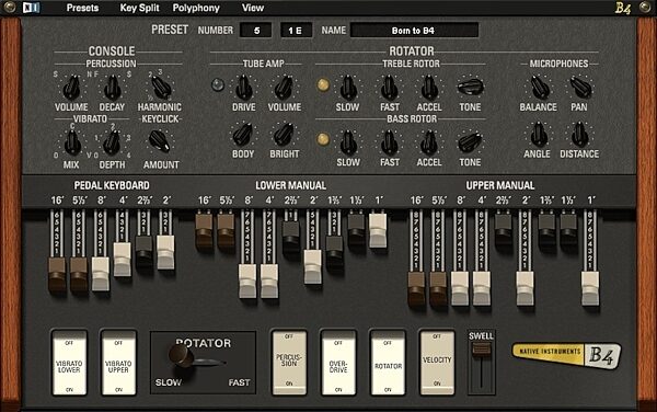 open zoom image for Native Instruments B4 Organ (Macintosh and Windows), Control Panel View