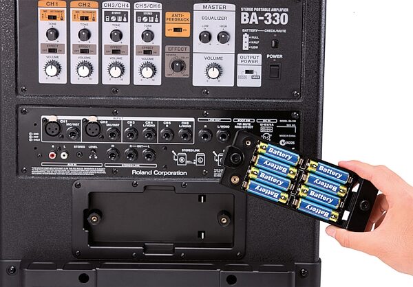 open zoom image for Roland BA-330 Stereo Portable Amplifier, New, Battery Compartment