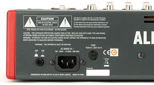 open zoom image for Allen and Heath ZED-12FX 12-Channel Mixer with USB Interface, New, Rear