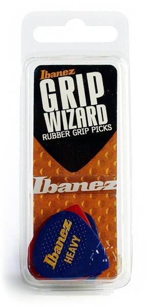 open zoom image for Ibanez Rubber Grip Wizard Guitar Picks (6-Pack), Blue and Red, Heavy Box