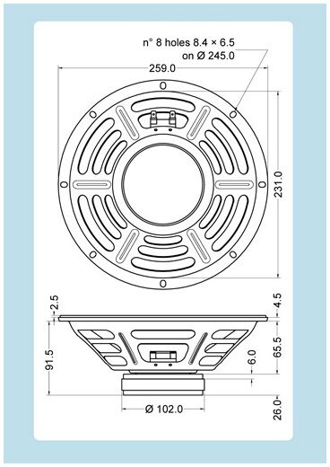 open zoom image for Jensen C10Q Vintage Ceramic Guitar Speaker (35 Watts, 10"), Construction Diagram