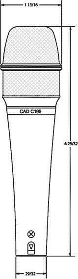 open zoom image for CAD Audio C195 Handheld Vocal Condenser Microphone, Dimensions