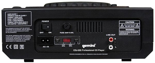 open zoom image for Gemini CDJ203 Professional Tabletop CD player, Back