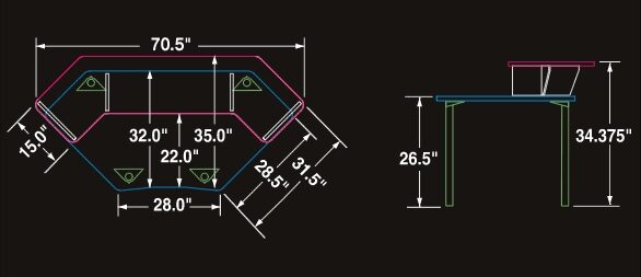 open zoom image for Middle Atlantic MDV-CNR1 MultiDesk Video Corner Desk, Spec Diagram