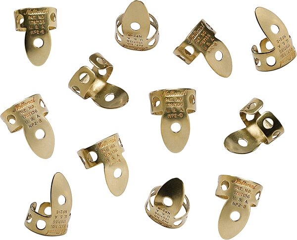 open zoom image for D'Addario National Brass Finger Picks, 12-Pack, NP2B-12, Action Position Back