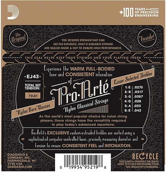 open zoom image for D'Addario EJ43 Pro-Arte Nylon Classical Acoustic Guitar Strings, New, Action Position Back