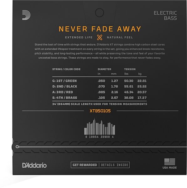 open zoom image for D'Addario XTB XT Electric Bass Guitar Strings, 50-105, Action Position Back
