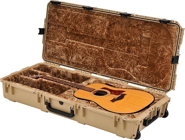 open zoom image for SKB 3i Series Waterproof Rolling Acoustic Guitar Case, Tan, 3I-4217-18T, Tan Open Left