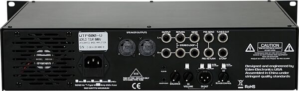 open zoom image for Eden WTP600 World Tour Pro Bass Amplifier Head (600 Watts), Rear