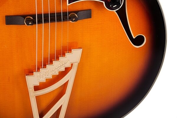 open zoom image for D'Angelico Excel EXL-1 Archtop Hollowbody Electric Guitar (with Case), Vintage Sunburst - Bridge
