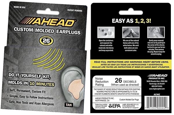 open zoom image for Ahead Custom Mold Earplugs, Back and Front