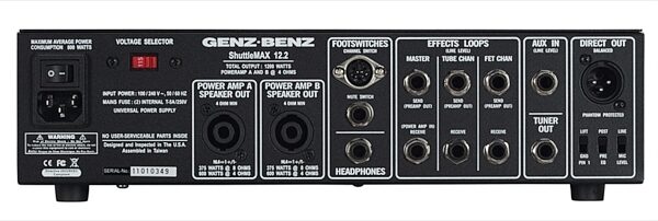 open zoom image for Genz Benz ShuttleMAX 12.2 Bass Amplifier Head, Back