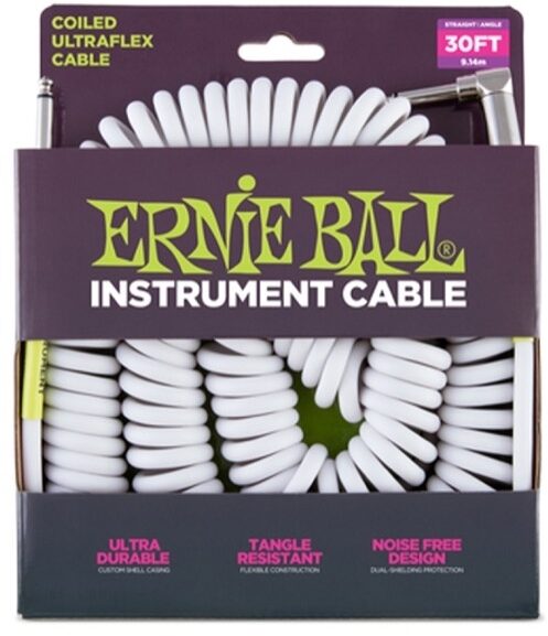 open zoom image for Ernie Ball Coiled Instrument Cable (with One Angled End), 30 foot, Front