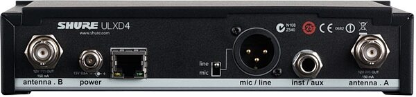 open zoom image for Shure ULXD24/B87C Digital Wireless Beta 87C Handheld Microphone System, Receiver Rear
