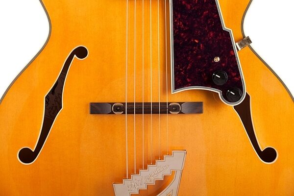 open zoom image for D'Angelico Excel EXL-1 Archtop Hollowbody Electric Guitar (with Case), Natural - Bridge