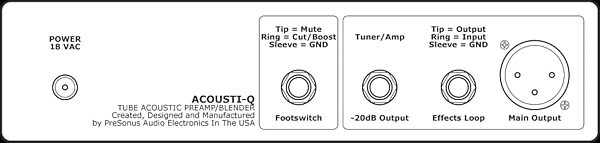 open zoom image for PreSonus AcoustiQ Acoustic Guitar Preamp, Diagram Back