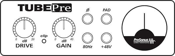 open zoom image for PreSonus TubePre Single Channel Microphone Preamp with VU Meter, Diagram Front