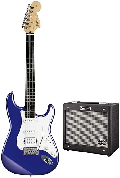 open zoom image for Squier Stop Dreaming Start Playing Affinity Strat HSS Electric Guitar Package with G-DEC Amplifier, Blue