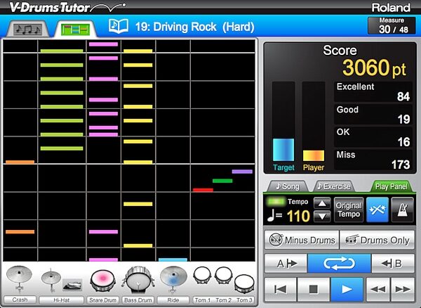 open zoom image for Roland DT-1 V-Drum Tutor Software, Screenshot Game Mode