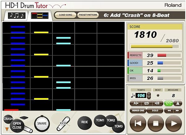 open zoom image for Roland DTHD1 V-Drum Drum Tutorial Software, Screenshot - Trainer