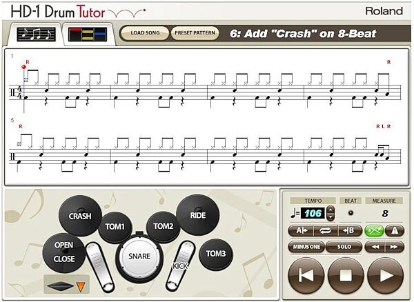 open zoom image for Roland DTHD1 V-Drum Drum Tutorial Software, Screenshot - Notation