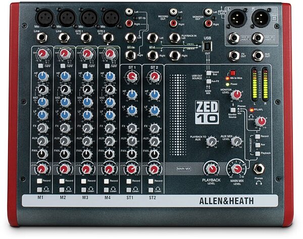 open zoom image for Allen and Heath ZED-10 10-Channel Mixer with USB Interface, Main