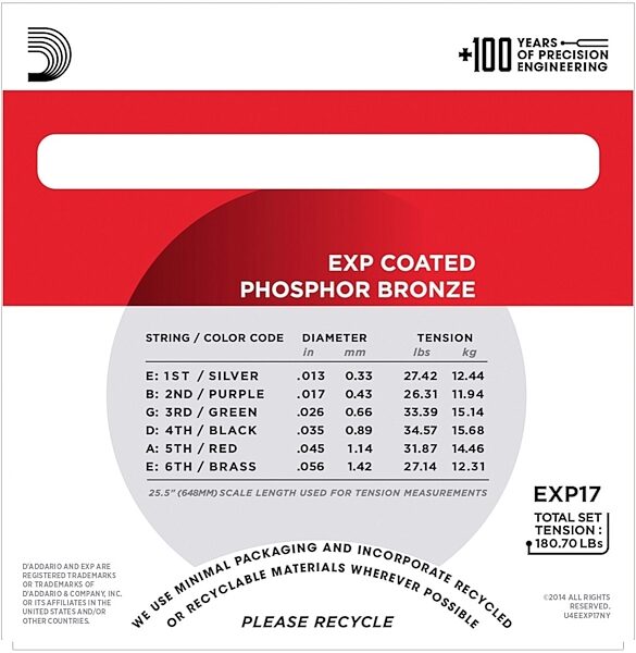 open zoom image for D'Addario EXP Coated Phosphor Bronze Acoustic Guitar Strings, Back