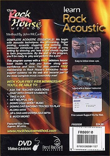 open zoom image for The Rock House Method Intermediate Program Learn Rock Acoustic Guitar Video, Back Cover
